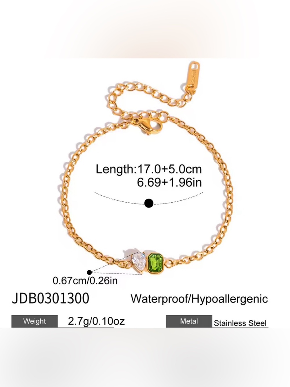 Gold Tone Women’s Bracelet with Green and Clear Stones